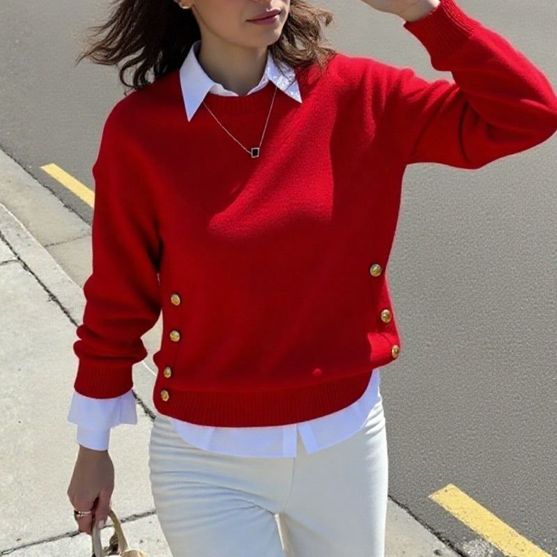 Metal Buckle Design Stylish Pullover