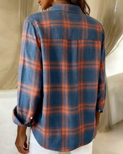 Plaid Fleece-Lined Long-Sleeved Shirt
