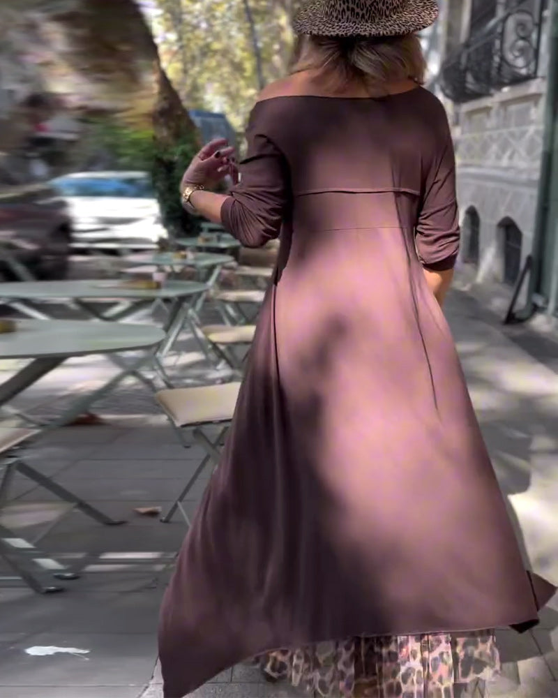 Long Sleeve Solid Color Irregular Dress