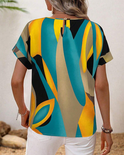 Crew Neck Contrast Print T-Shirt