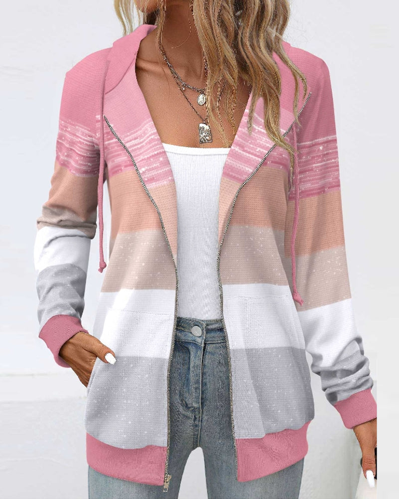 Color block hooded casual coat