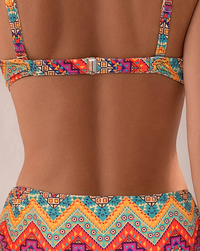 Ethnic Style Bra-Style Split Strap Swimsuit