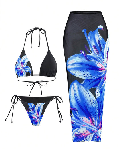 Sexy Printed Three-Piece Swimsuit