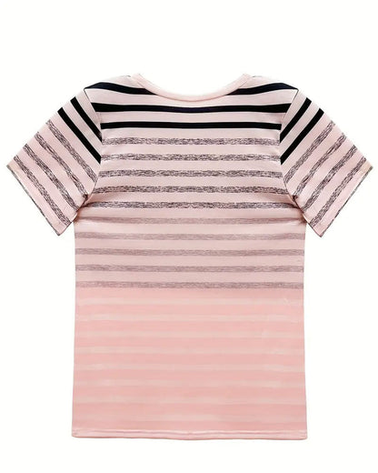 Round Neck Short Sleeve Striped T-Shirt
