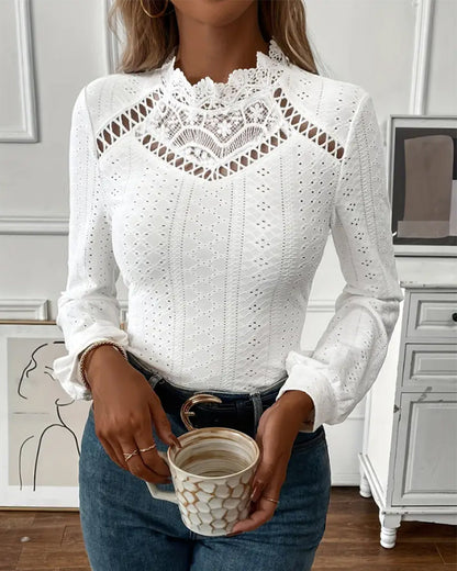 Lace Round Neck Long Sleeve Top