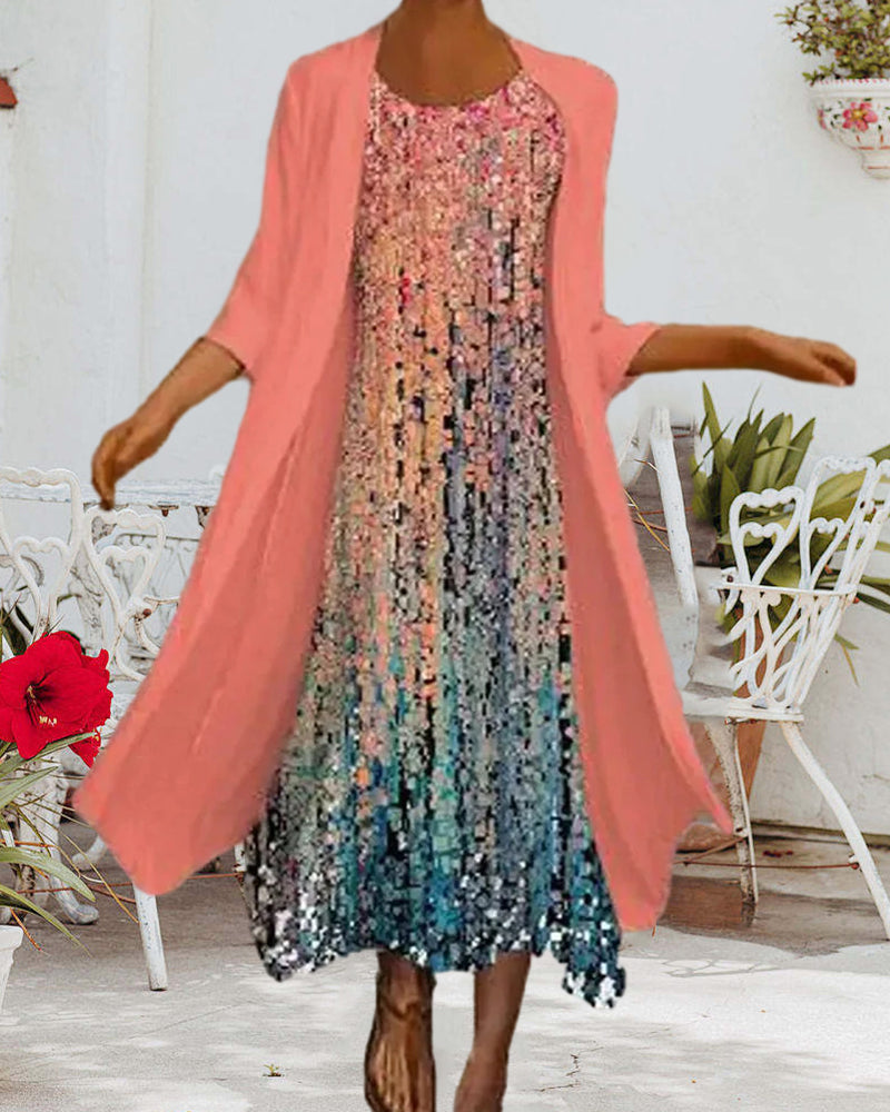 Elegant colorful round neck printed dress