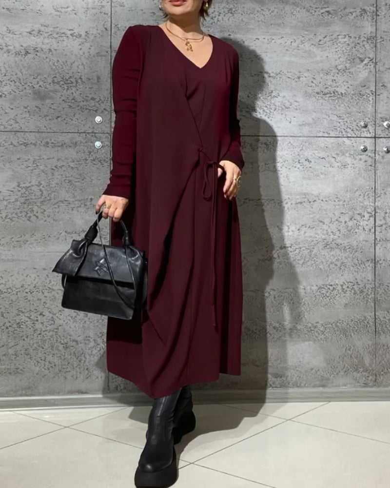 Solid color belted dress