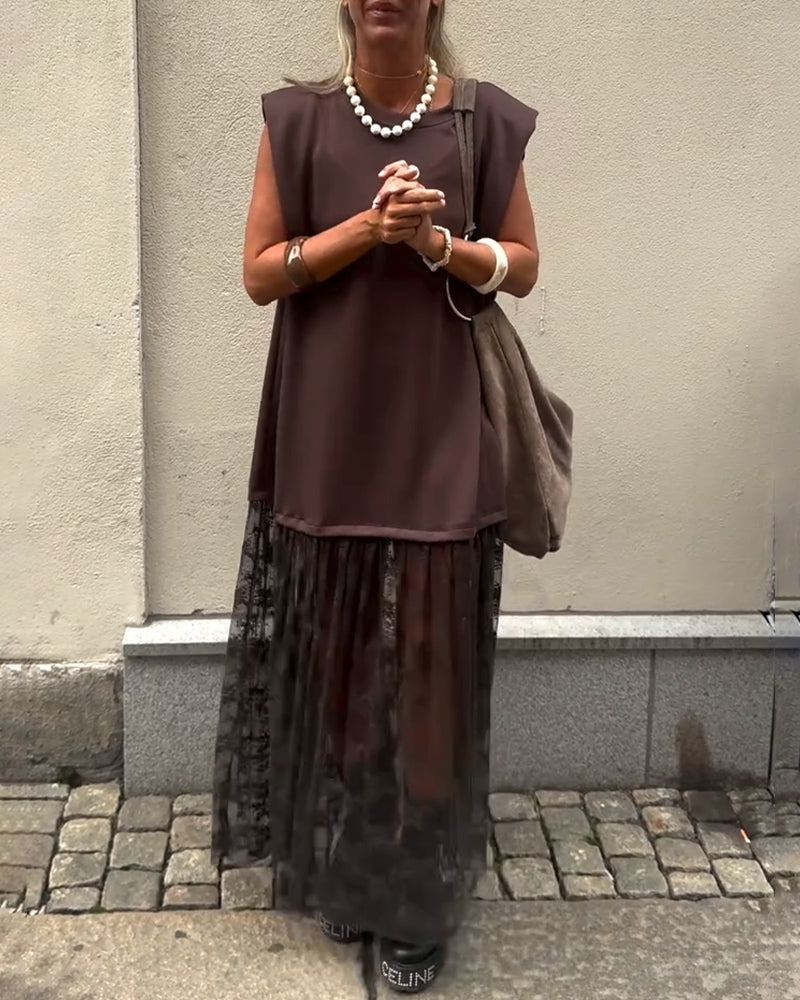 Sleeveless Mesh Patchwork Dress