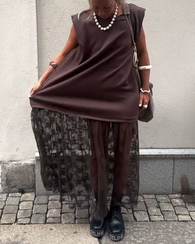 Sleeveless Mesh Patchwork Dress