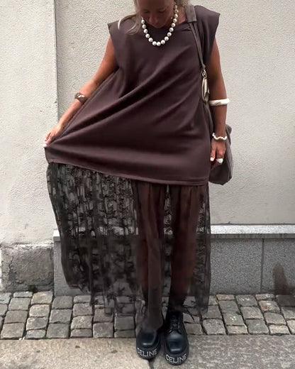 Sleeveless Mesh Patchwork Dress