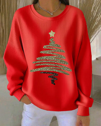 Loose Pitted Christmas Print Sweatshirt