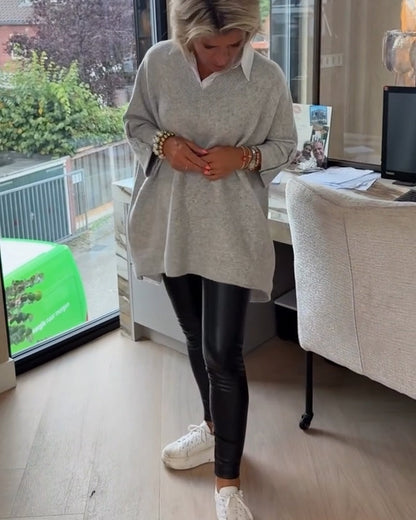 V-Neck Buttoned Asymmetrical Sweater