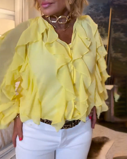 Ruffled Flowy Solid Color Shirt