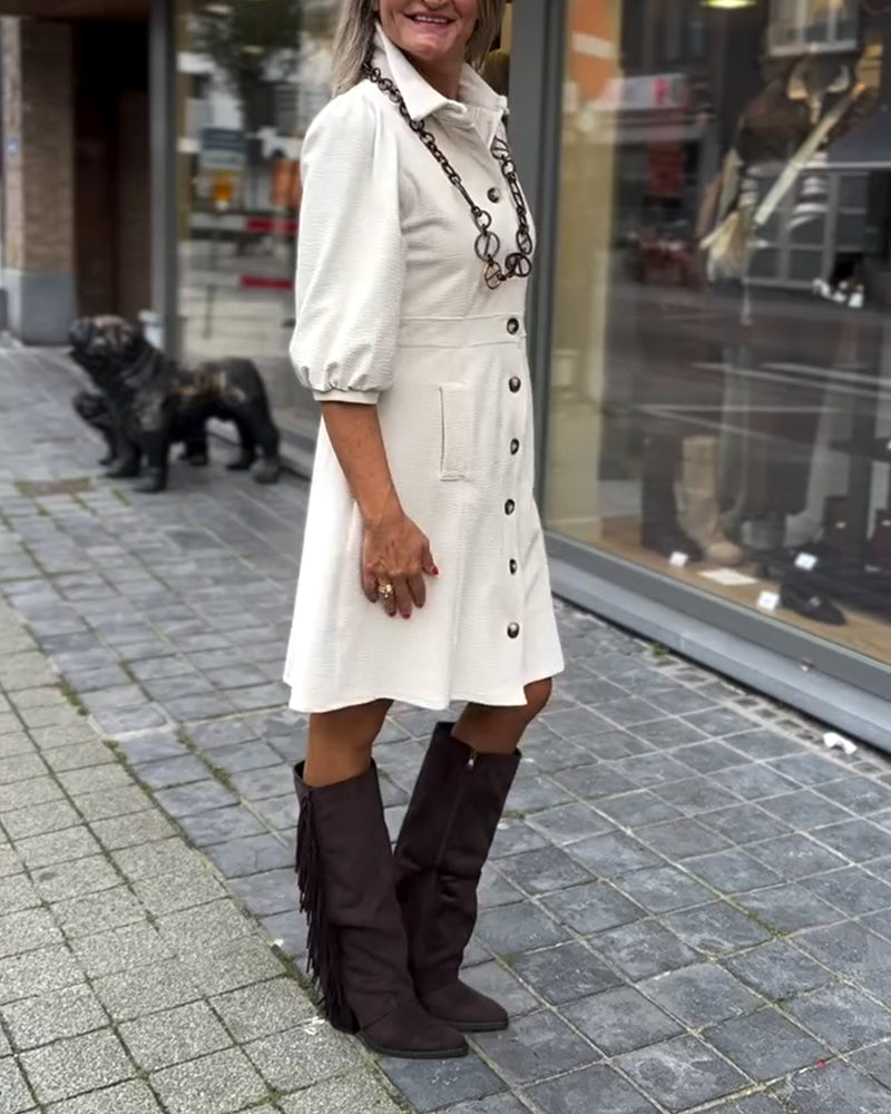 Collared Three-Quarter Sleeve Dress