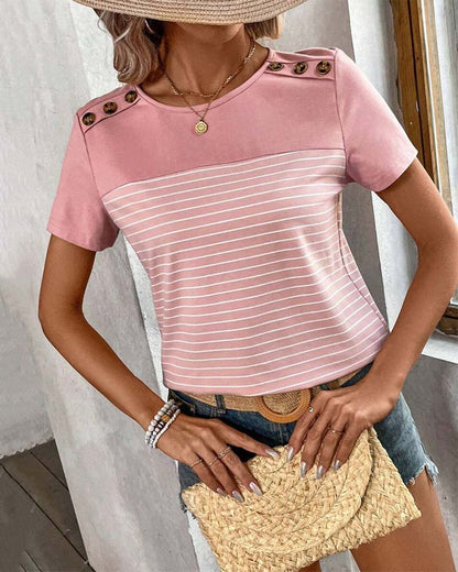 Short-Sleeved Striped Contrast T-Shirt