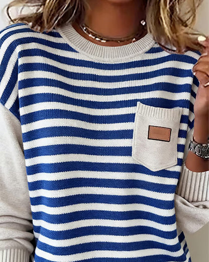 Striped Contrast Casual Pullover Sweater