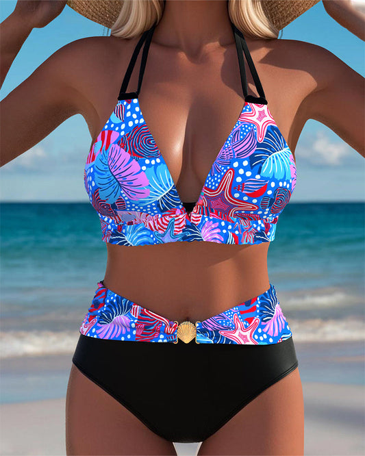 Sexy Halterneck Bra Printed Bikini