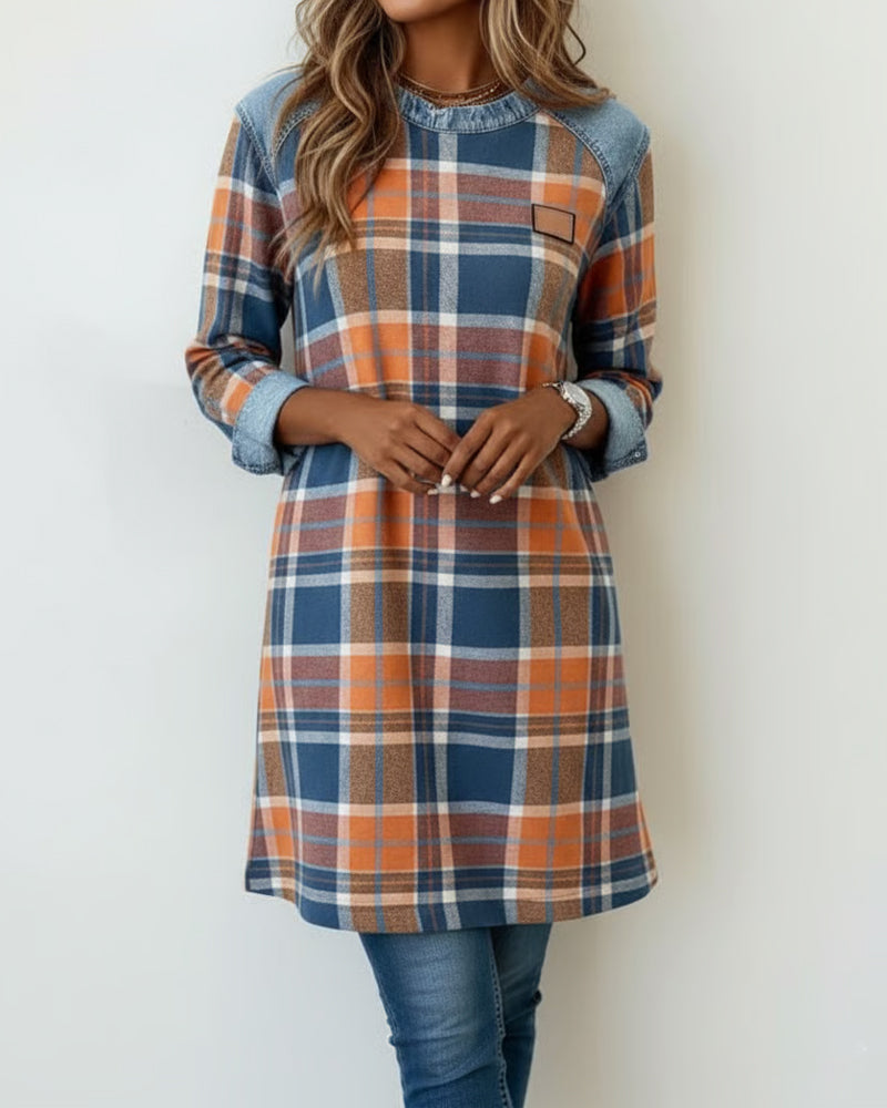 Plaid Patchwork Denim Dress