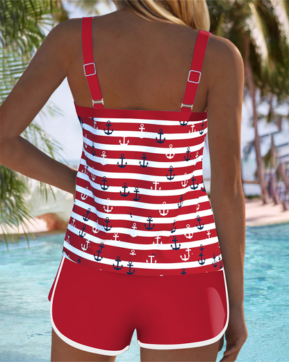 Printed Suspender Shorts Swimsuit