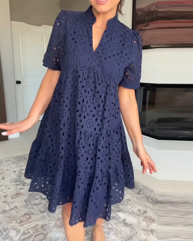 Stand Collar Hollow A-Line Dress