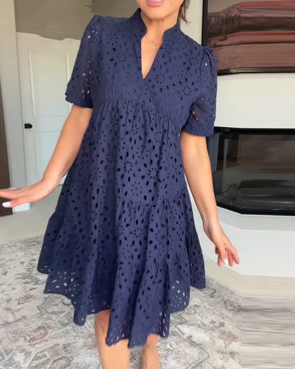 Stand Collar Hollow A-Line Dress