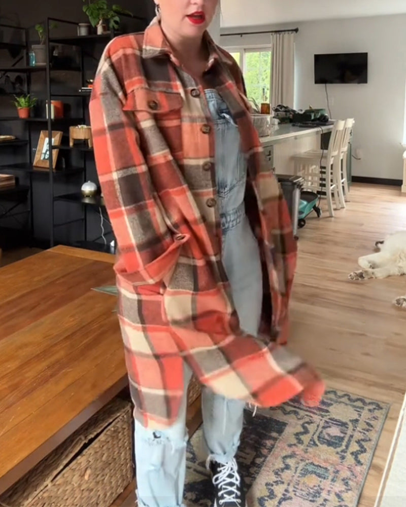 Casual plaid buttons coat