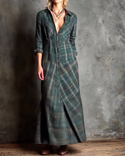 Fashionable Lapel Plaid Dress