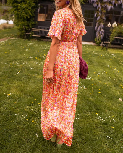 V-neck waist floral dress