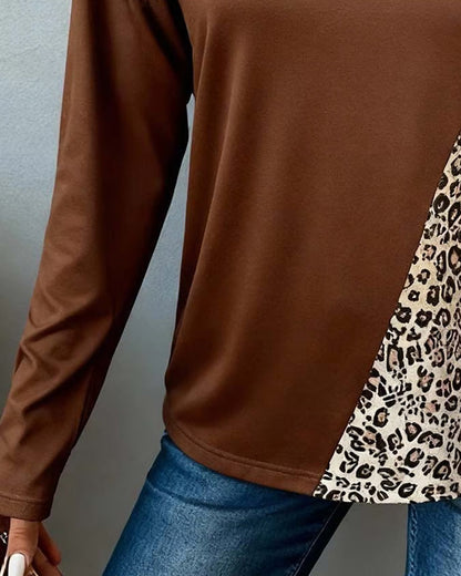 Personality V-Neck Leopard Print Patchwork T-Shirt