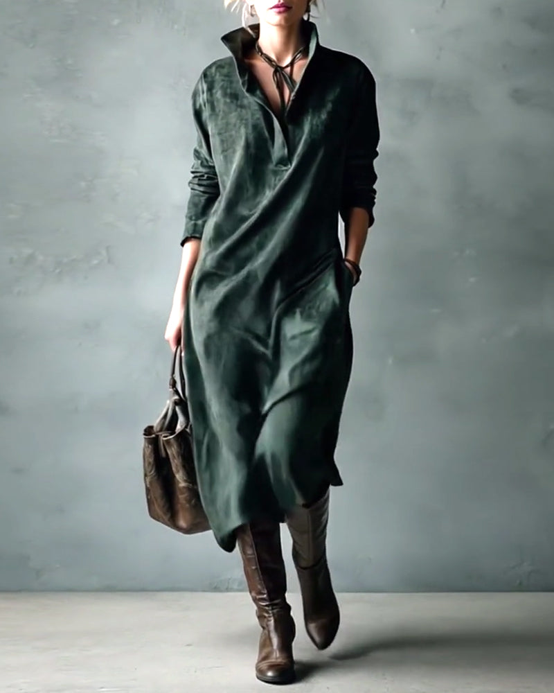 Elegant Solid Color Pocket Dress