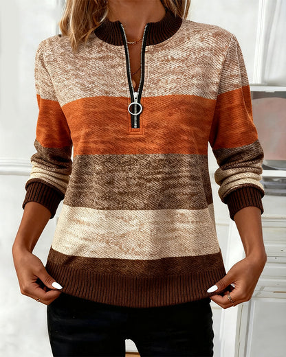 Stand-Up Collar Striped Sweatshirt