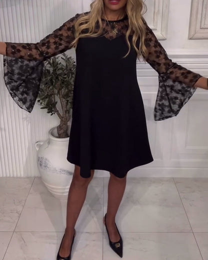 Solid Color Bell Sleeve Patchwork Dress