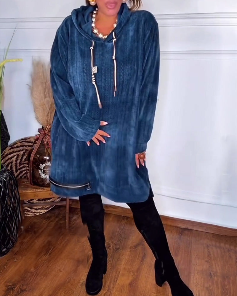 Casual Hooded Loose Solid Color Dress