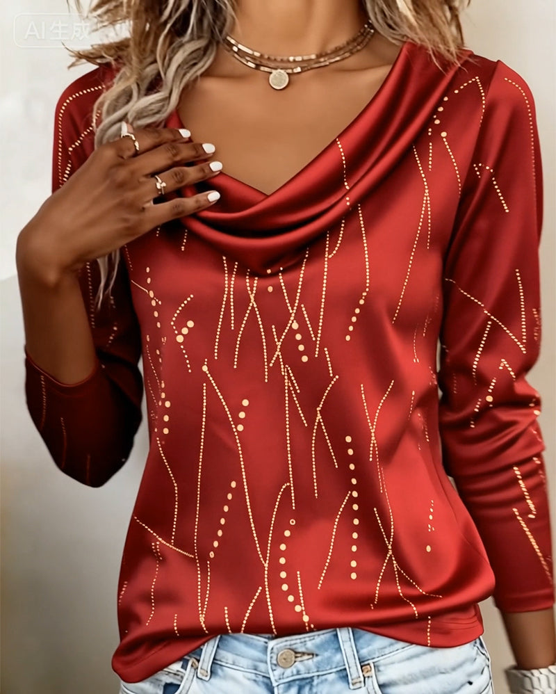 Cowl Neck Fashion Printed Top