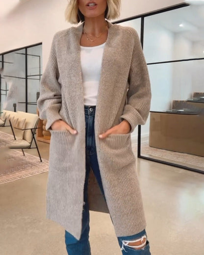 Solid Color Elegant Cardigan Mit Pocket