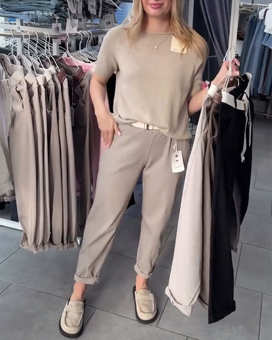 Solid Color Casual Straight Pants