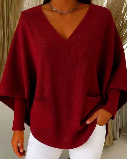Long Sleeves With Pockets And A V-Neck Jumper
