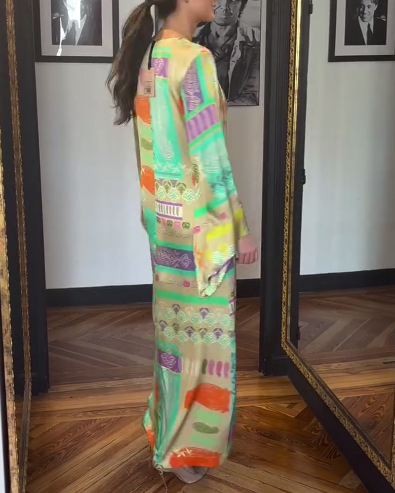 Long Sleeve Tie Print Dress