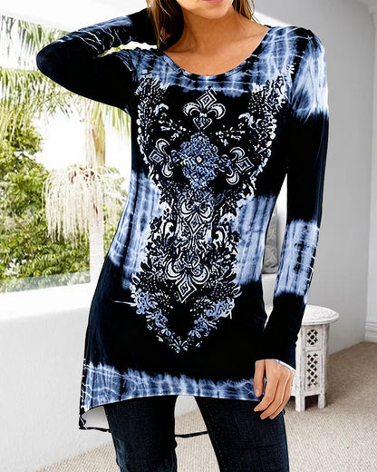 Irregular print midi-length top