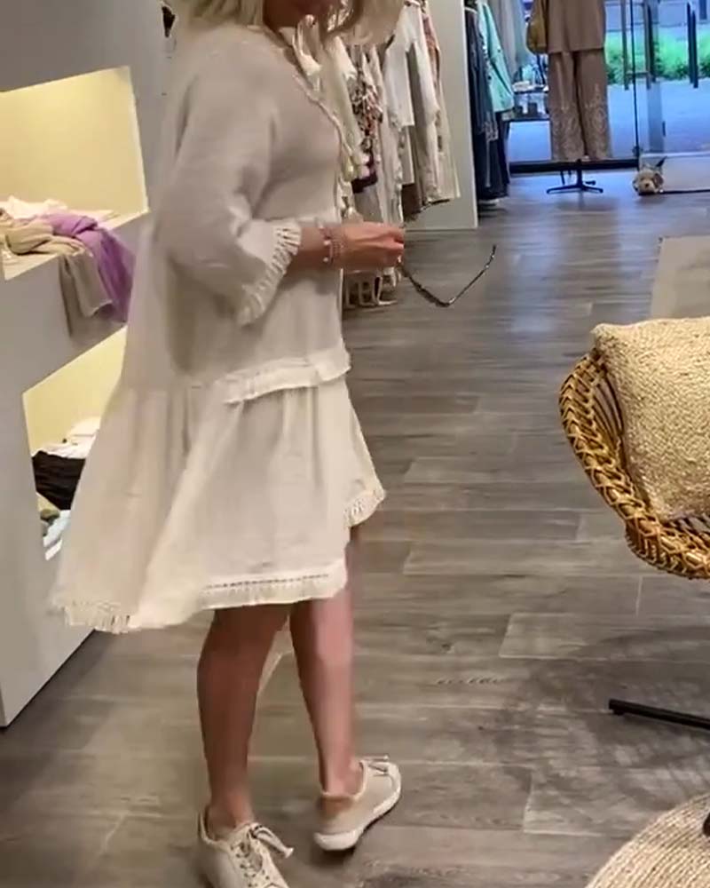 Lace V-neck fringe casual dress