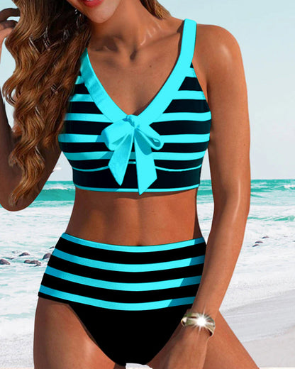 High Waist Stripe Print Bikinis