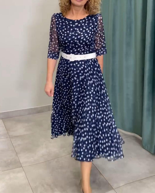 Half-Sleeved Polka Dot Chiffon Dress