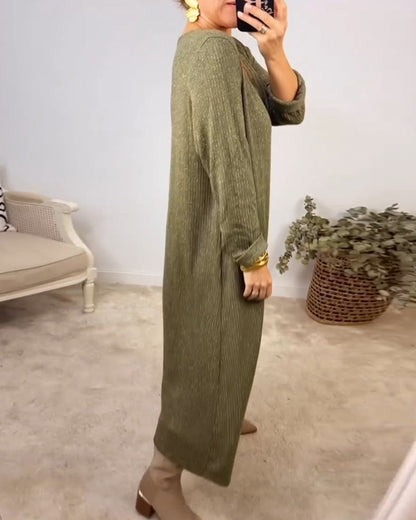 V-neck solid color elegant dress