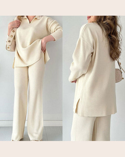 Solid - Colored and Knit Feature Two - Piece Set