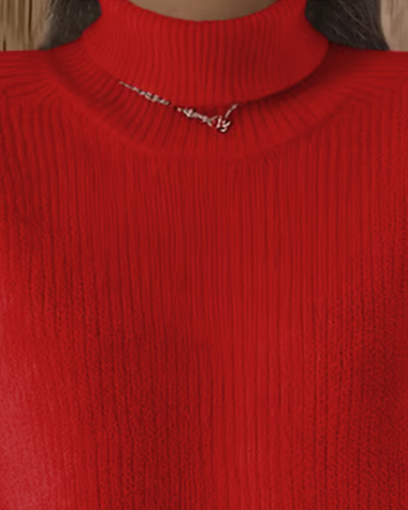 Solid Color Turtleneck Straight Shoulder Jumper