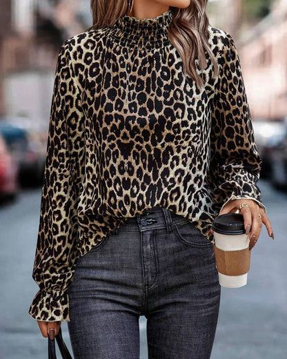 Leopard Print Long-Sleeved Top