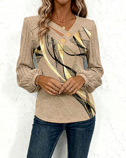 Striped Print Lantern Sleeve Top
