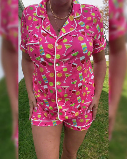 Wine Bottle Print Casual Two-Piece Sets