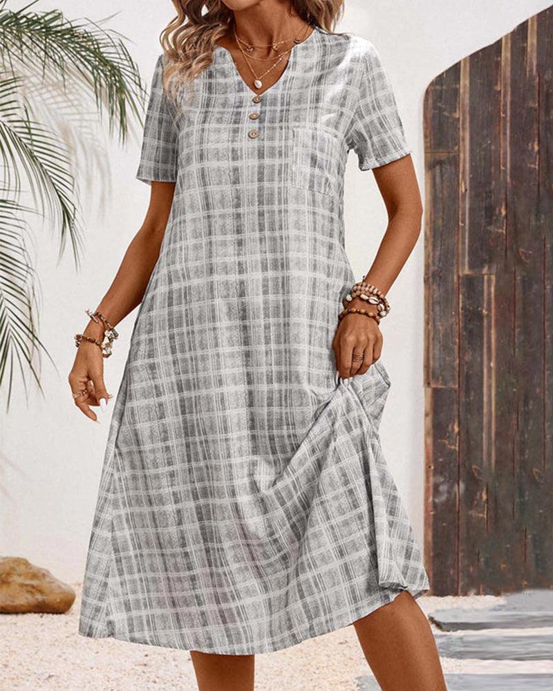Short Sleeve Plaid Casual Dress