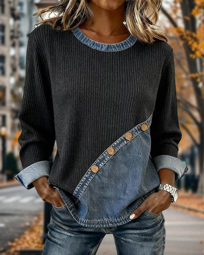 Crew Neck Color-Blocked Sweatshirt